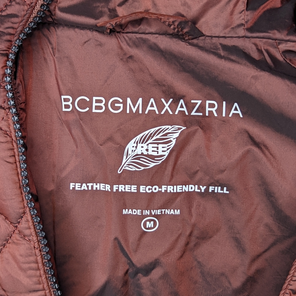 BCBGMaxAzria Quilted Zip Front Coat with Hood Size Medium Raisin Metallic - Picture 15 of 15